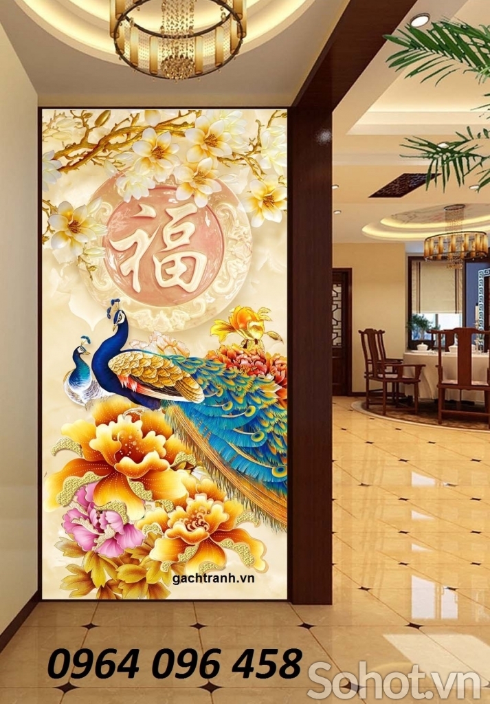 Tranh gạch 3d ốp tường chim công - XBC6