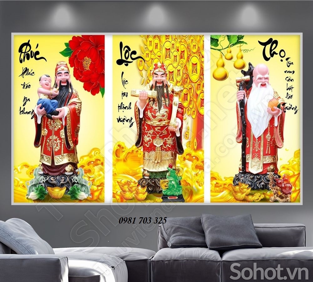 tranh gạch 3D, tranh phúc lộc thọ trang trí tường