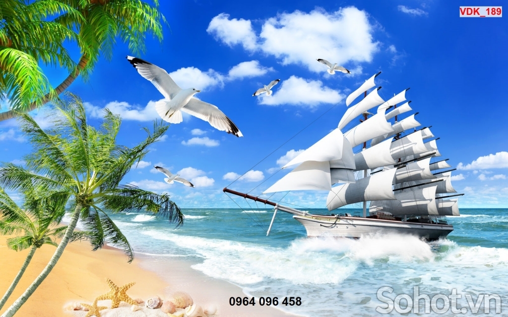Tranh thuyền buồm phong thủy - gạch tranh 3d ốp tường - 323X