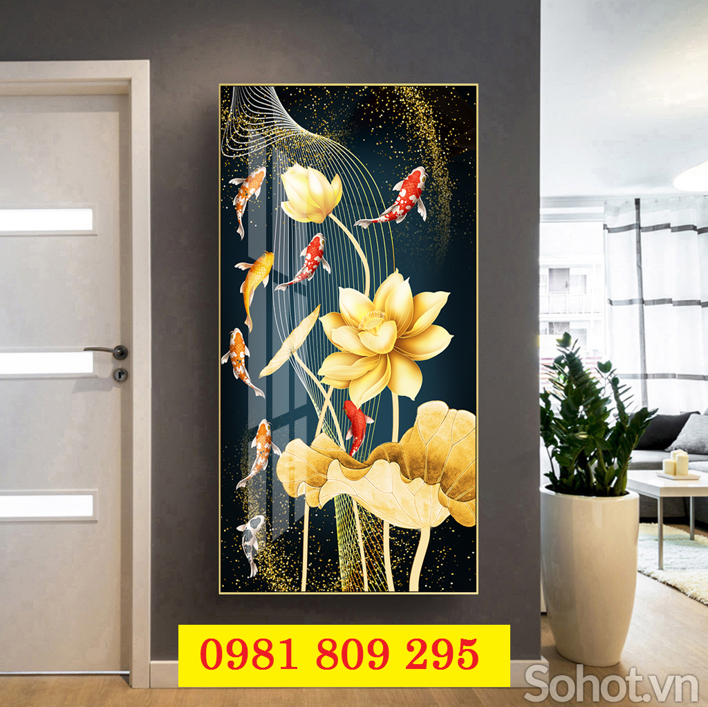 Gạch 3d hoa sen , tranh gạch khổ đứng