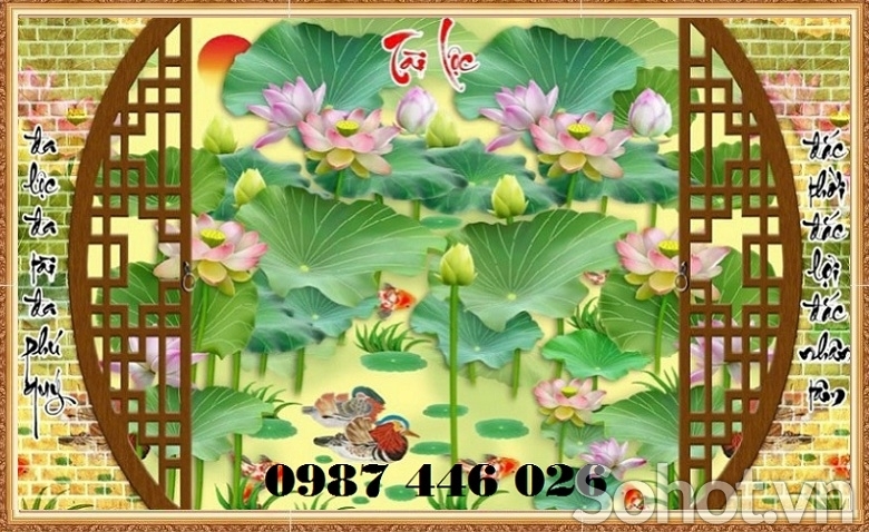 Gạch tranh hoa sen, tranh 3d HP97273