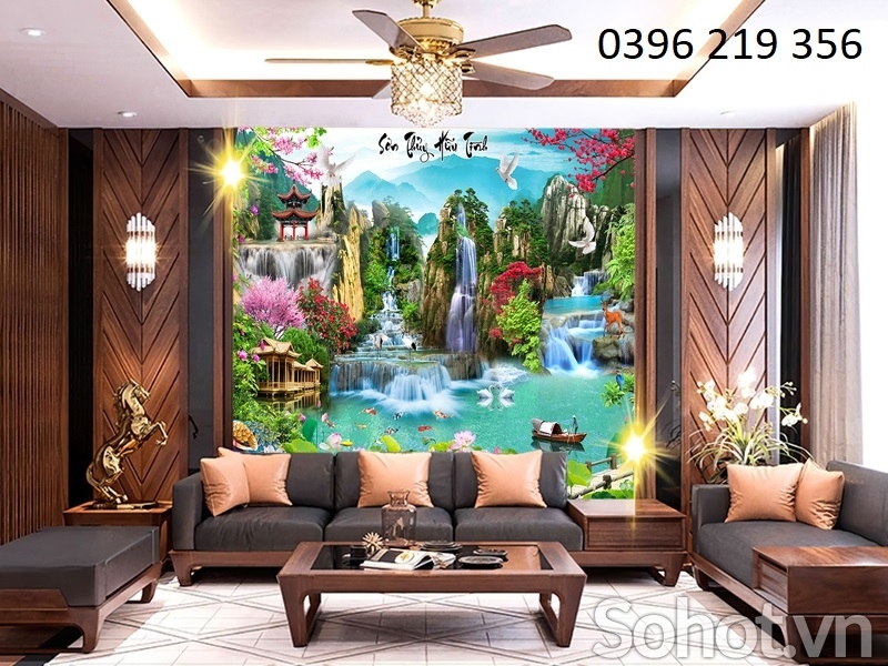 Tranh gạch 3d ốp lát Thác Nước, Sơn Thủy