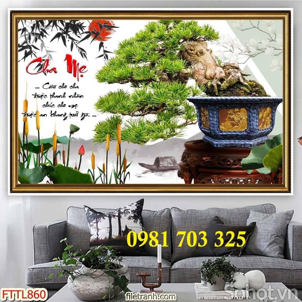 Gạch tranh chậu câu bonsai phong thủy