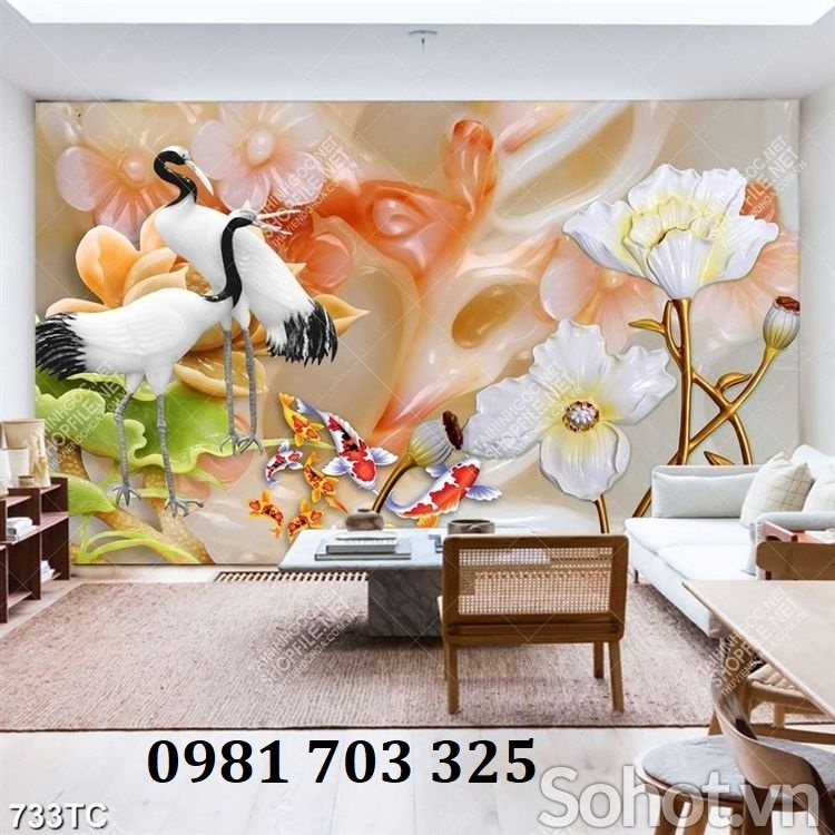 Tranh gạch chim hạc dán tường