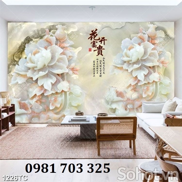 Tranh gạch hoa mẫu đơn ốp tường