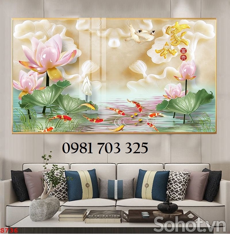 Tranh hoa sen phong thủy, gạch tranh ốp tường