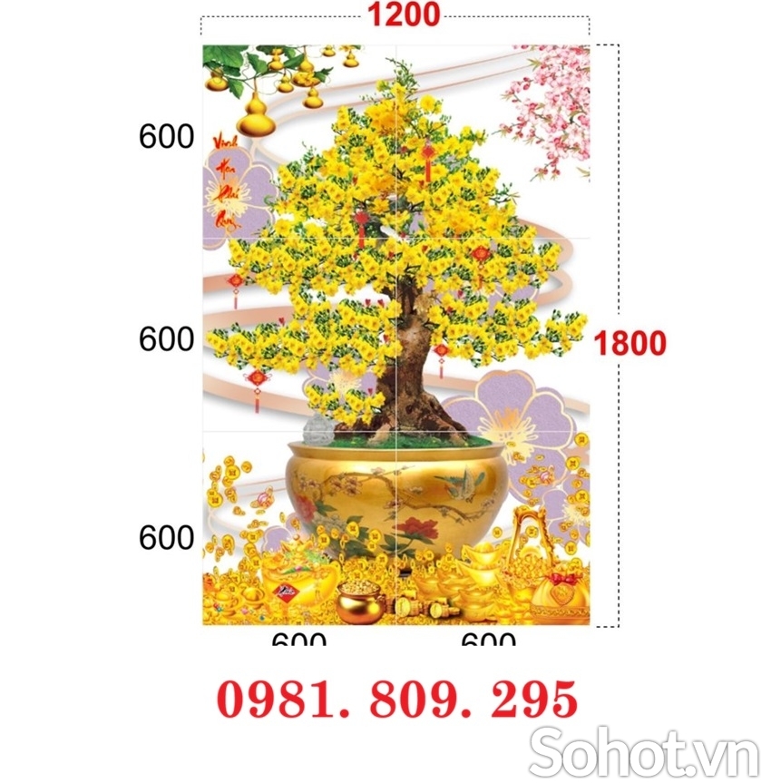 Gạch Tranh 3D Ốp Tường Phòng Khách hoa mai Hn888