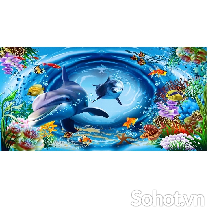 Tranh cá heo- gạch tranh 3D trang trí phòng