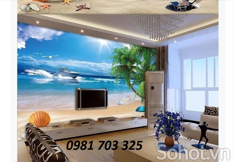 gạch tranh 3D phong cảnh biển trang trí phòng