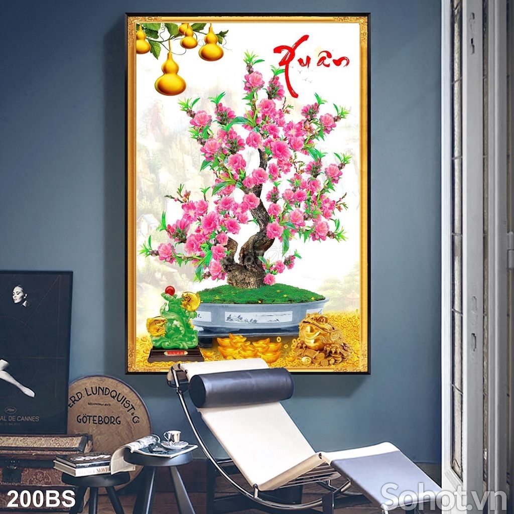 Tranh gạch ốp tường 3d hoa đào - TGVC55