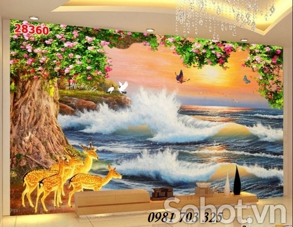 Tranh gạch 3D phong cảnh biển trang trí phòng