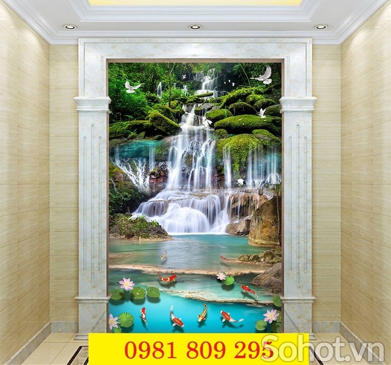 Gạch tranh 3d thác nước khổ đứng