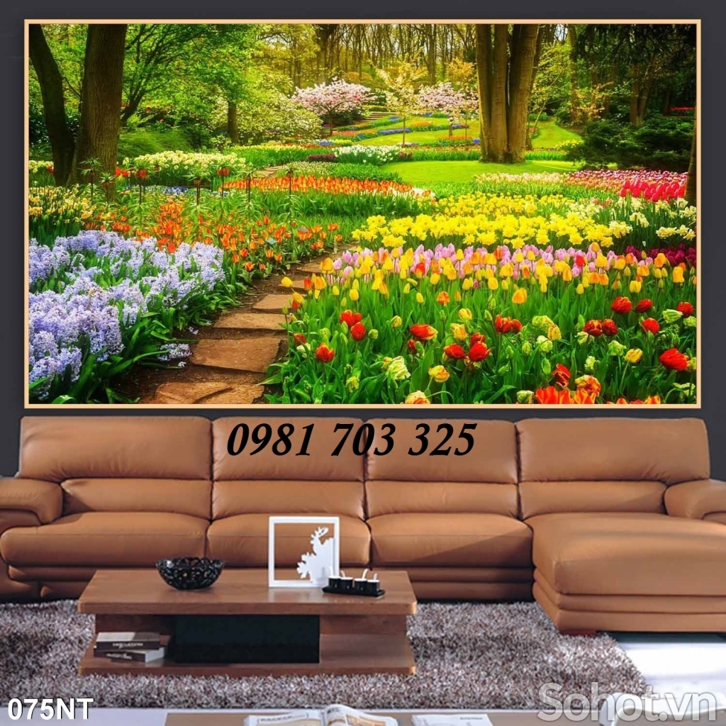 tranh phong cảnh- gạch tranh 3D cảnh vườn hoa