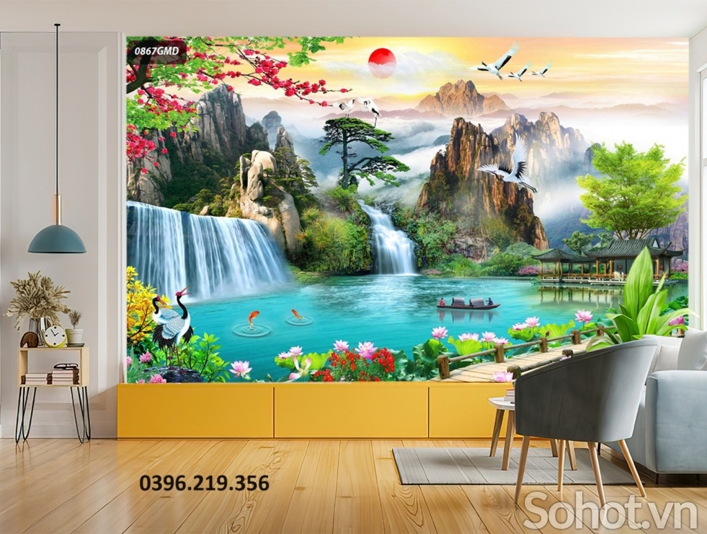 Tranh gạch 3D đẹp hình sơn thủy trang trí