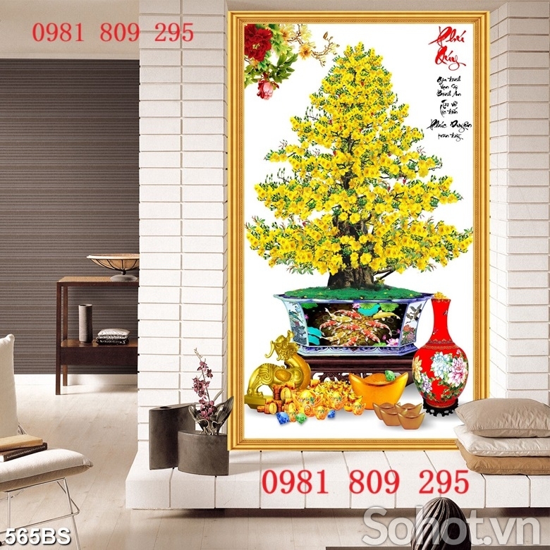 Tranh gạch 3d cây mai vàng