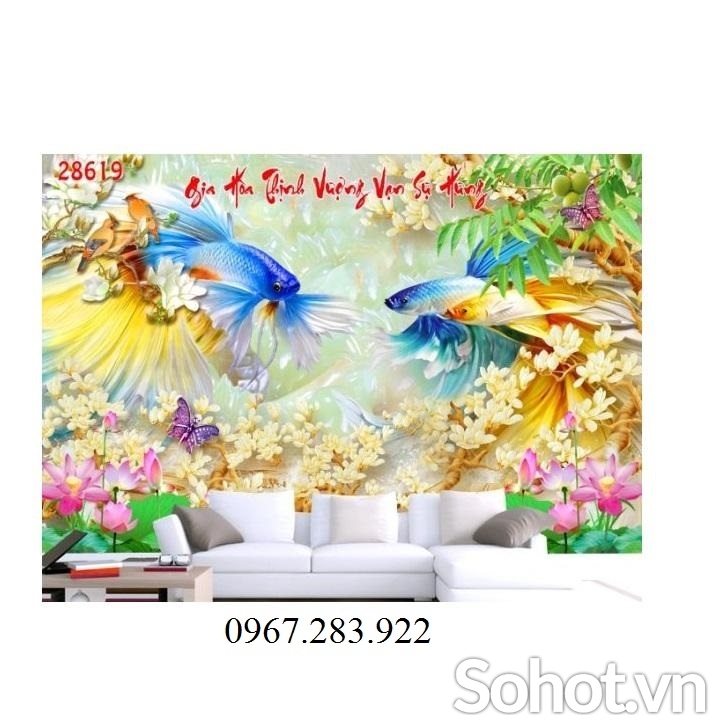 Tranh trang trí tường phòng khách gạch men 3d