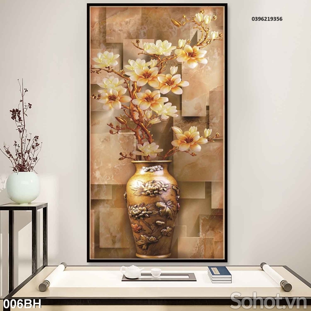 Gạch tranh 3D bình hoa đẹp trang trí