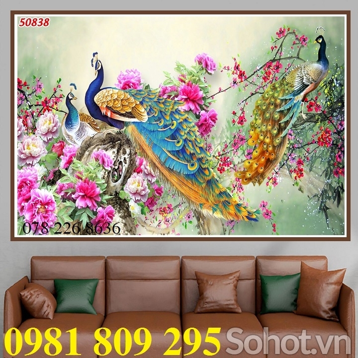 Tranh gạch men , tranh chim công 3d