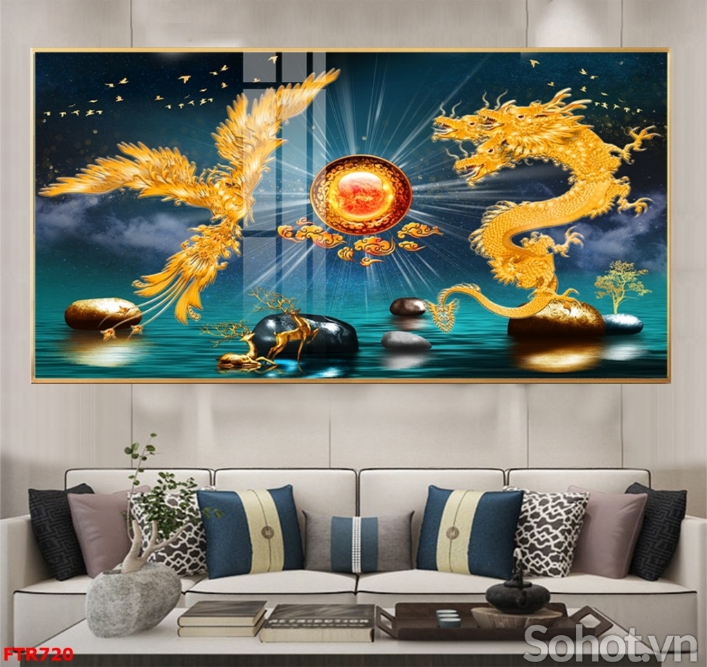 Tranh gạch rồng phượng phong thủy dán tường