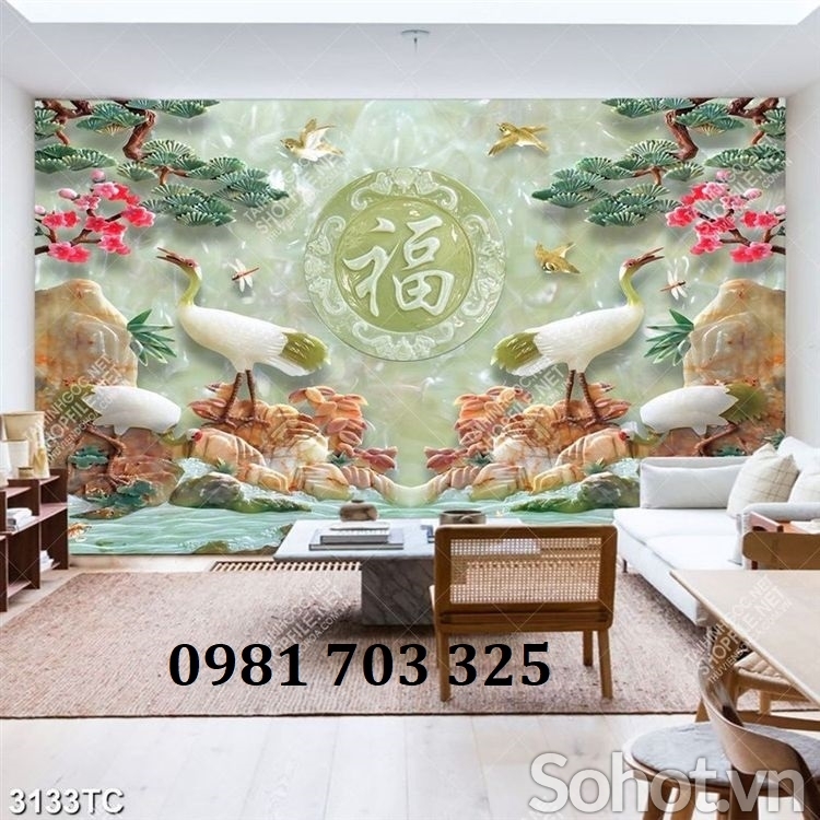 Tranh gạch tùng hạc trang trí