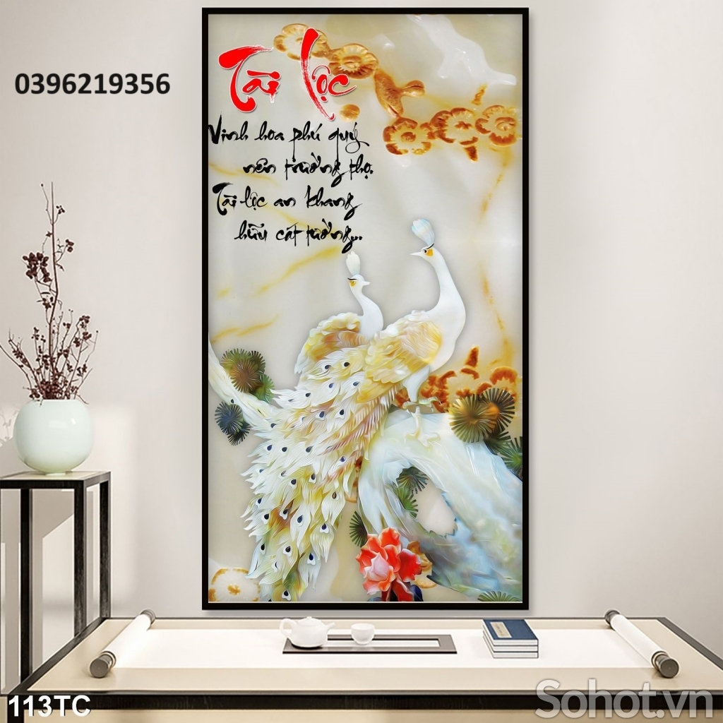 Gạch tranh chim công mẫu đơn 3d trang trí đẹp