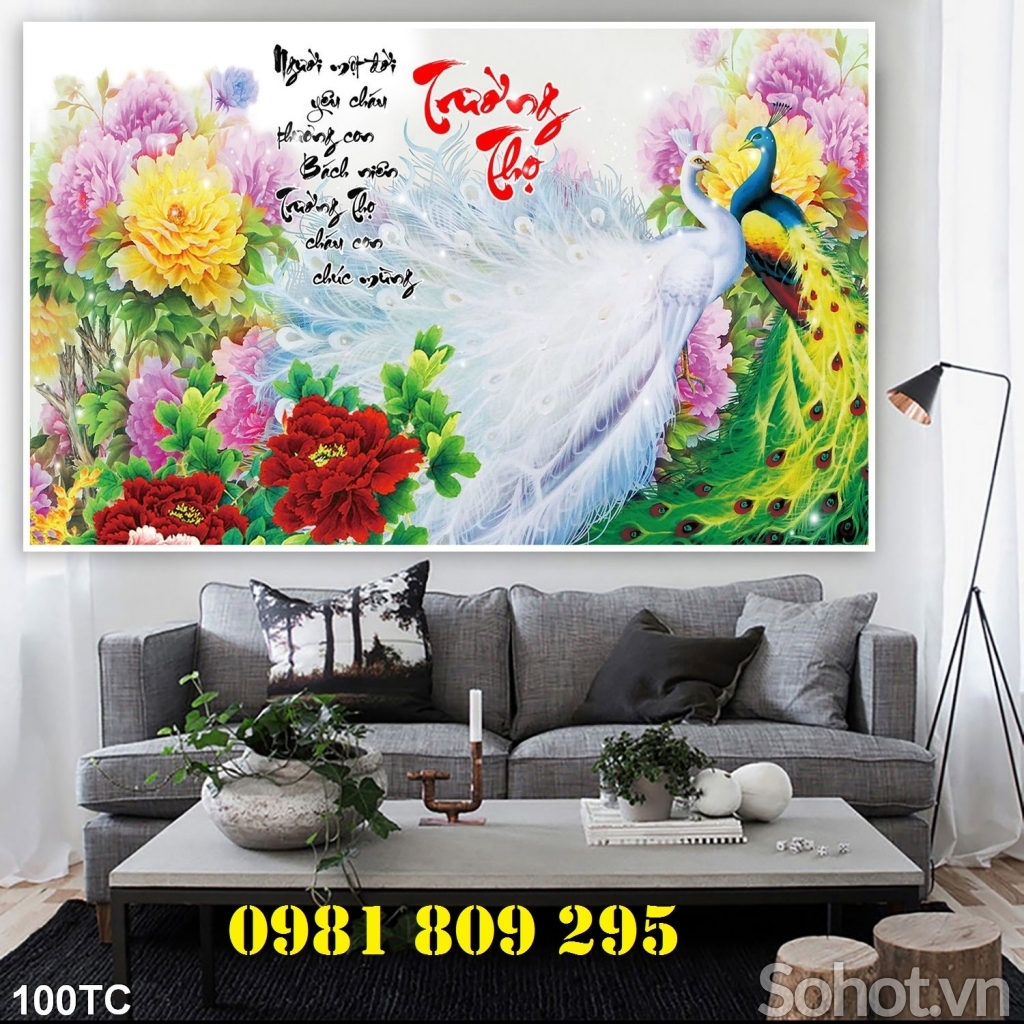 Gạch tranh 3d - tranh chim công hoa ngọc GP543