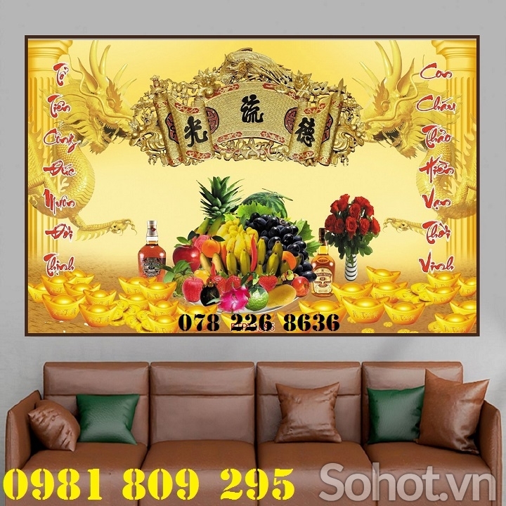 Gạch 3d trang trí phòng thờ câu đối