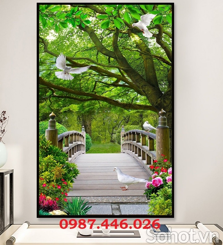 Gạch tranh 3d phong cảnh khổ đứng HP8983