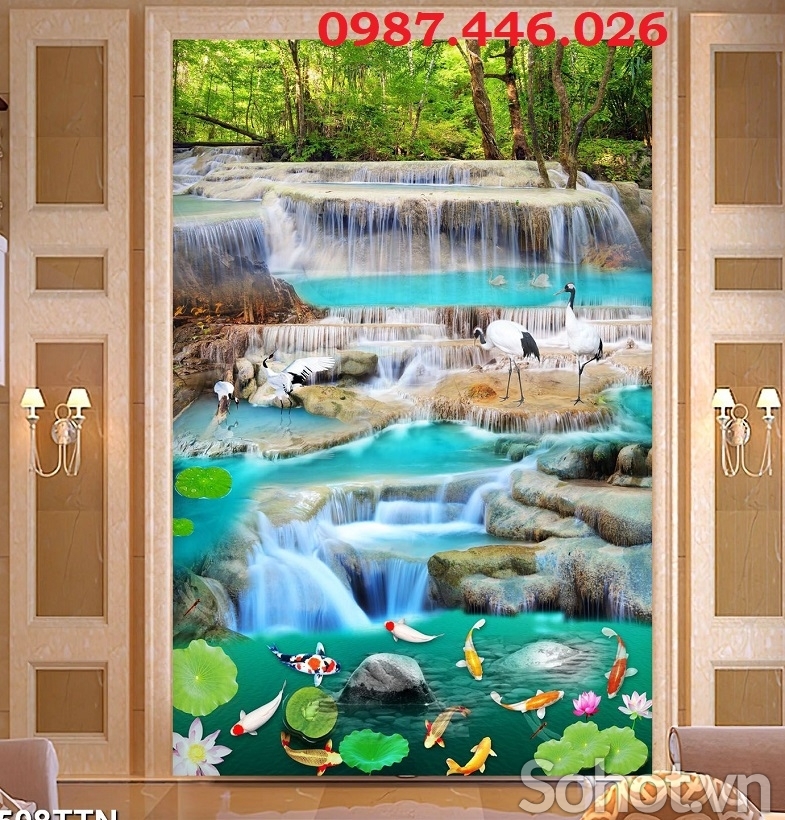 Tranh gạch 3d thác nước p