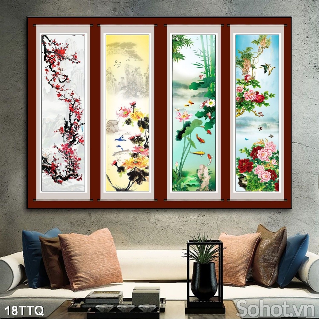 Tranh gạch ốp tường trang trí- Tranh tứ quý