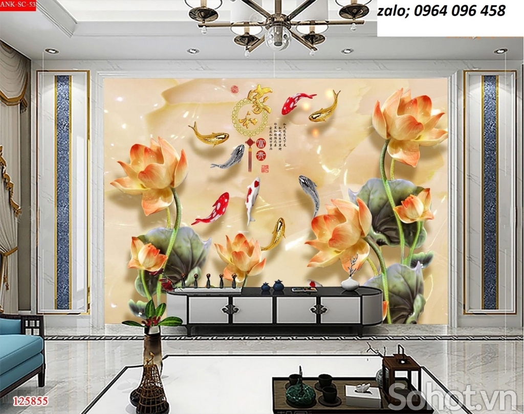 Tranh gạch 3 cửu ngư quần hội - 809CB