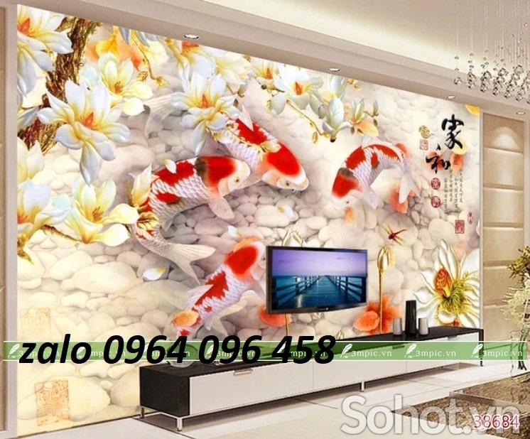 Tranh gạch cửu ngư quần hội 3d - 5d - GBCV66