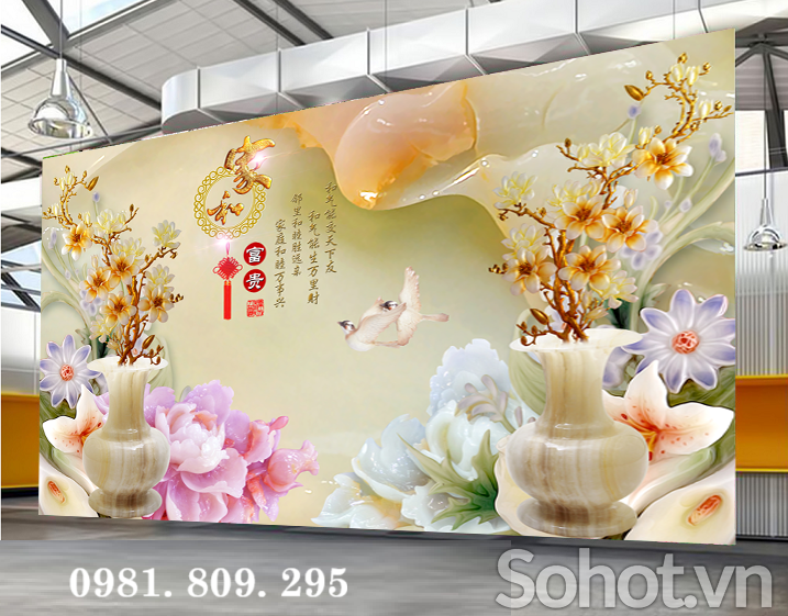 Gạch tranh, tranh gạch ốp tường 3d hoa mẫu đơn