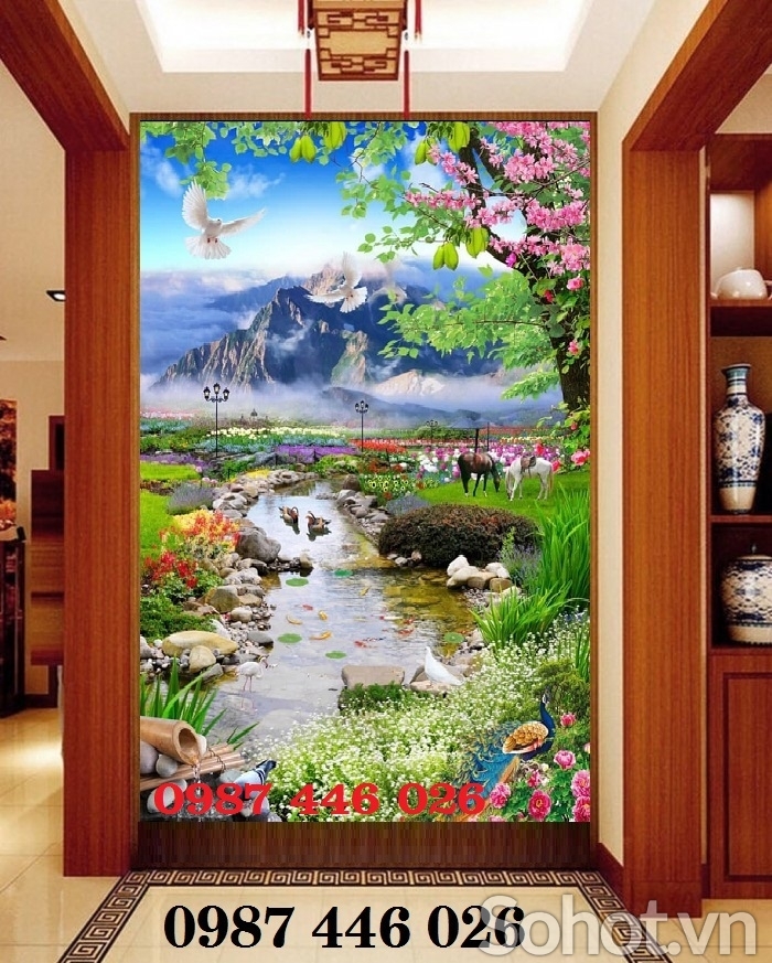 Gạch 3d tranh ốp tường phong cảnh thiên nhiên đẹp HP82