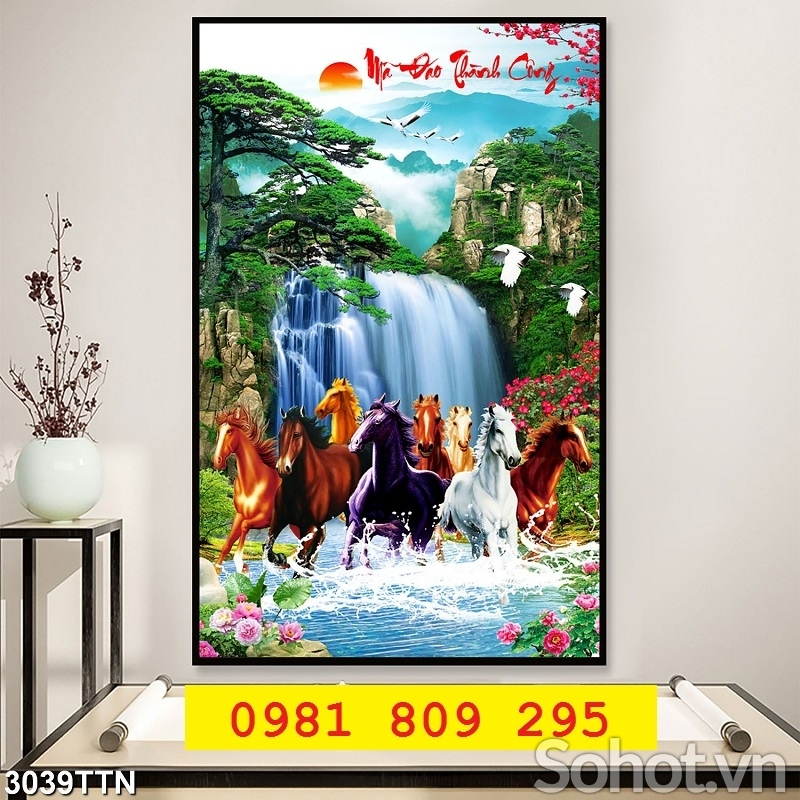 Tranh gạch men thác nước ngựa 3d ốp tường JP6585