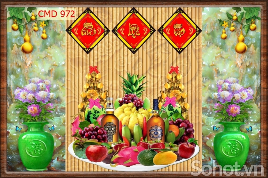 Gạch tranh họa tiết câu đối phòng thờ