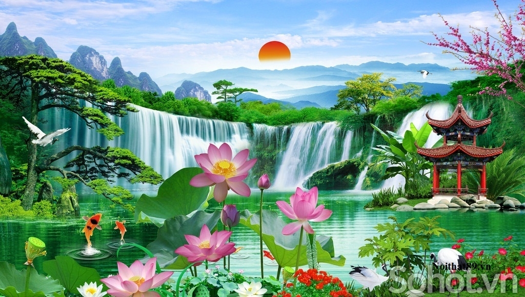 Tranh gạch ốp tường 3d hoa sen - LFDS2