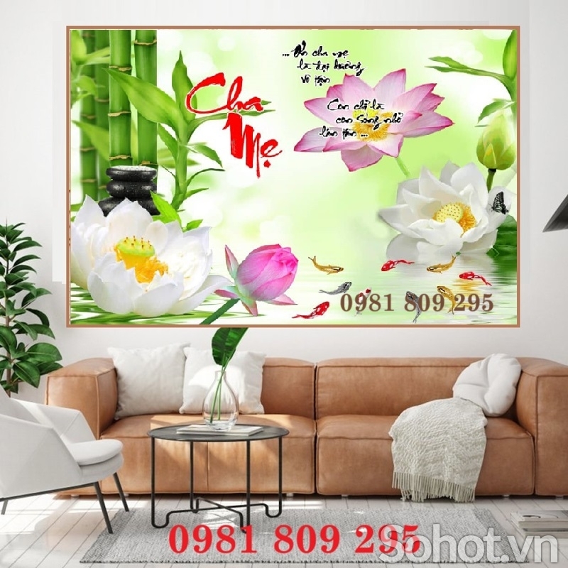 Tranh gạch men hoa sen cha mẹ cao cấp HN118
