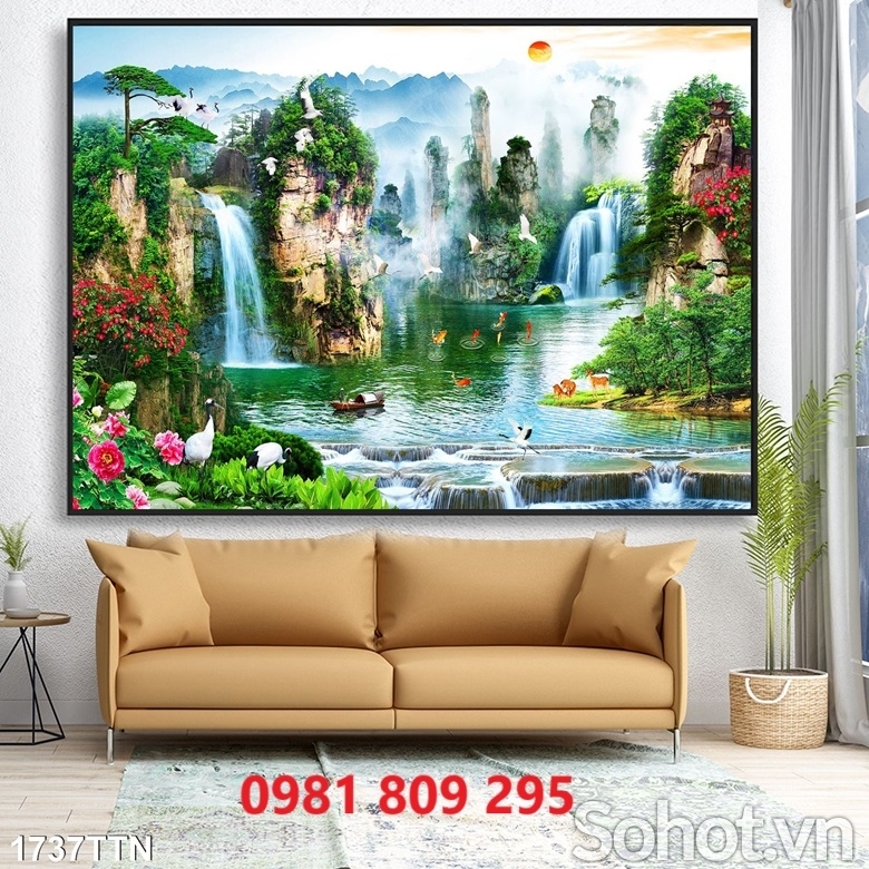 Gạch tranh thác nước phòng khách HN888