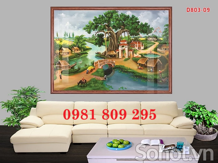 Tranh gạch làng quê , gạch 3d HN838