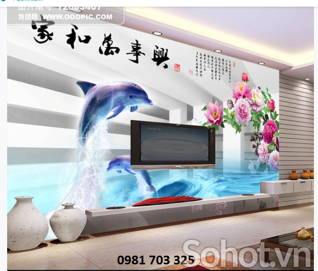 Tranh gạch 3D  ốp tường- tranh cá heo