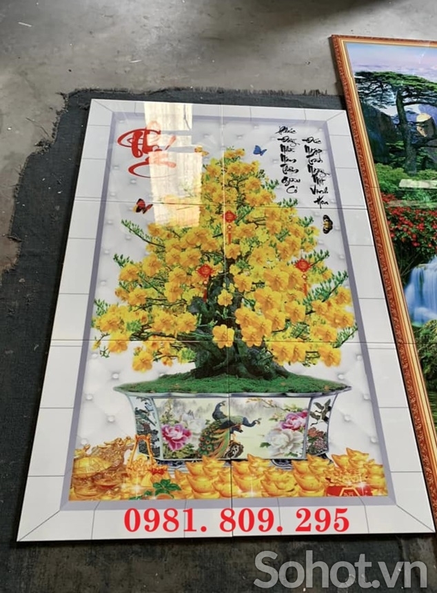 Tranh ốp tường 3d hoa mai , gạch tranh