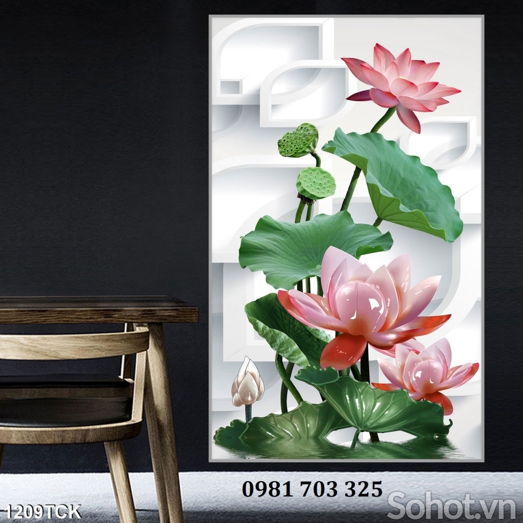 Tranh gạch đẹp 3D hoa sen