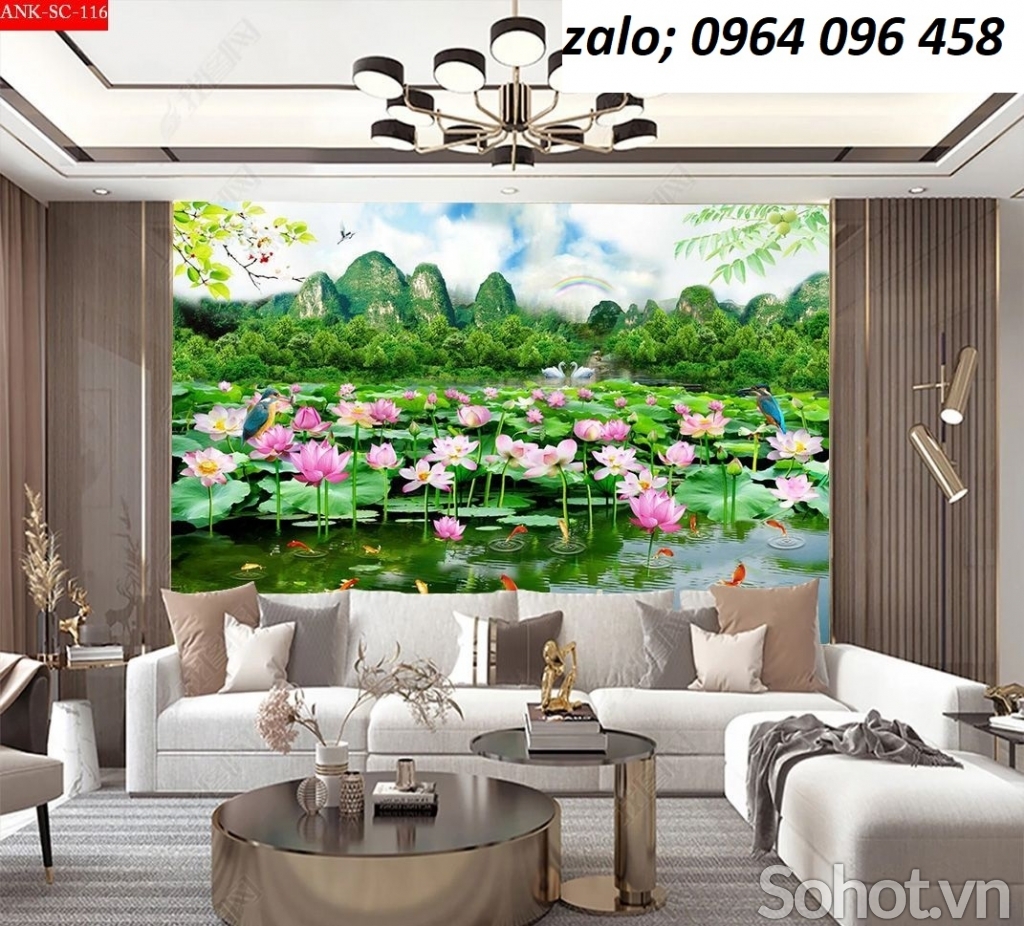 Gạch tranh 3d trang trí phòng thờ hoa sen - CKMB44