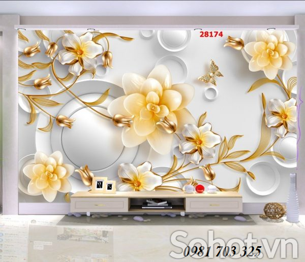 Tranh gạch men hoa 3D trang trí phòng