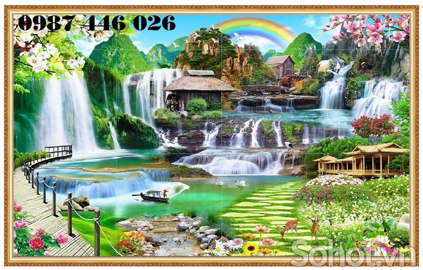 Gạch tranh thác nước phòng khách