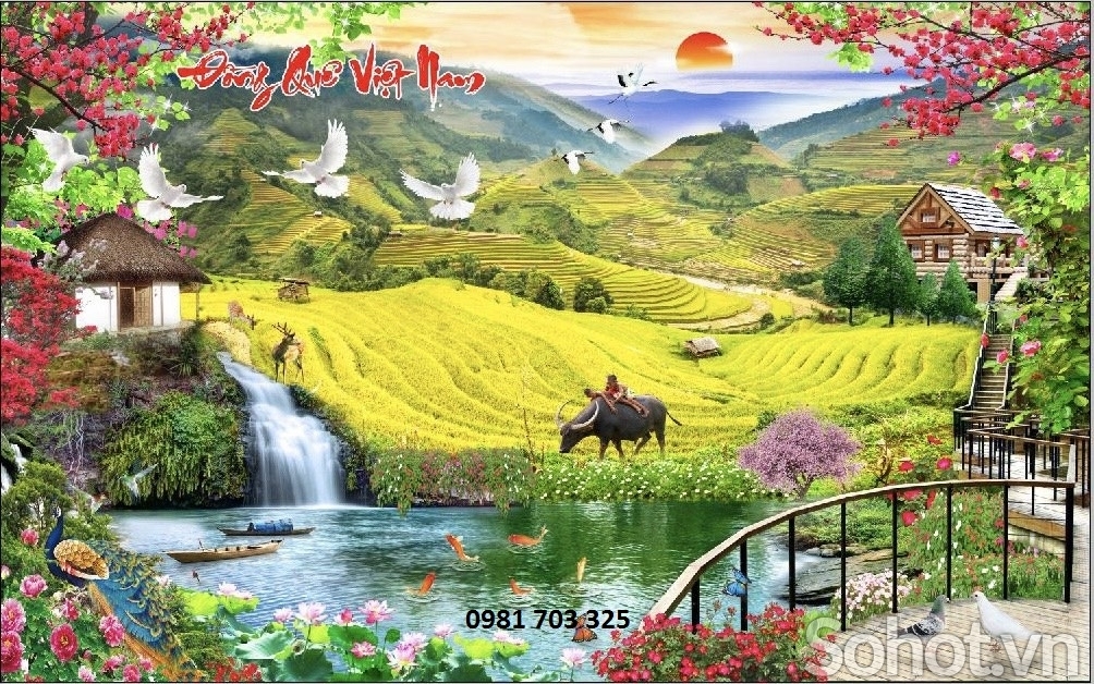 Tranh gạch 3D phong cảnh đồng quê trang trí phòng