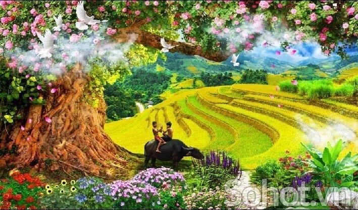 Tranh gạch men 3d phong cảnh đồng quê - 988VB