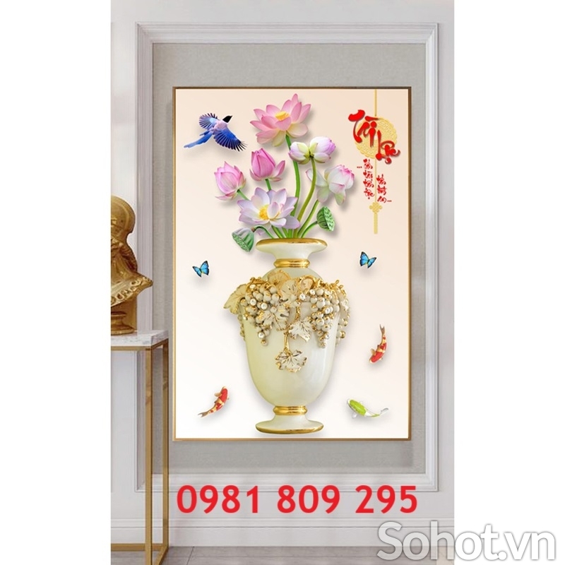 Tranh gạch  bình hoa khổ đứng JSH0230