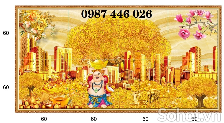 Tranh gạch men cây tiền lộc vàng HP822
